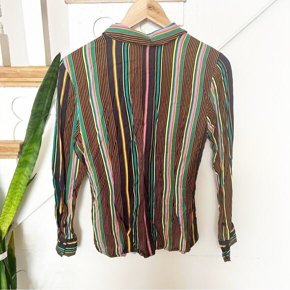 & Other Stories Striped Satin Pointed Collar Front Button Up Shirt Size 4 - Picture 6 of 7